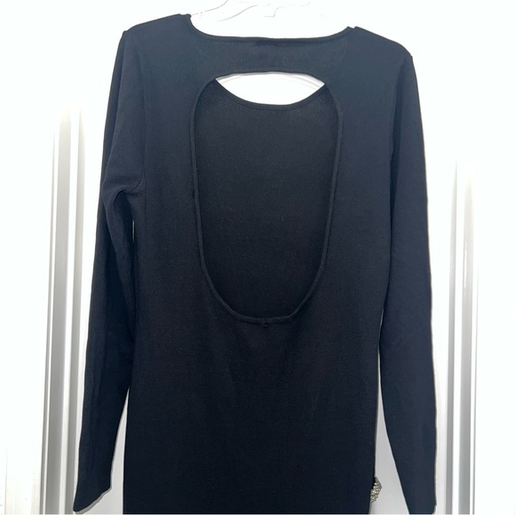 Fashion Nova Black Long Sleeve Maxi Dress w/ Rhinestone Slit XL - Picture 7 of 11